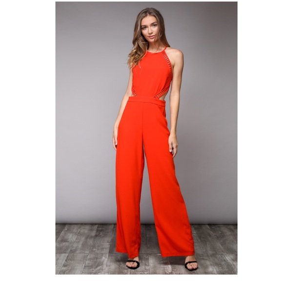Orange cut out waist jumpsuit - Picture 6 of 6